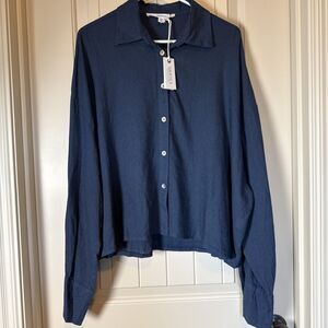 Mersea Linen Blend Boxy Long Sleeve Button Up Blue L/XL Made In Italy Lagenlook